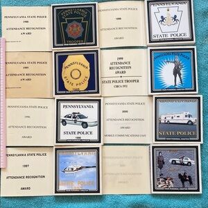 8 Vintage Pennsylvania State Police Attendance Recognition Award Coasters